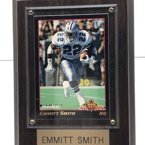 Emmitt Smith Football Card on a Wooden Plaque